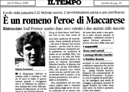 UN ROMÂN A FOST DECLARAT "EROUL DIN MACCARESE"