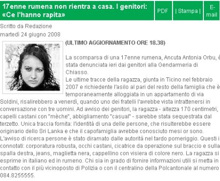 Româncă dispărută în Elveţia