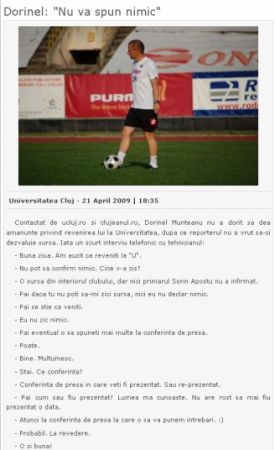 Dorinel Munteanu, înapoi la U. Cluj