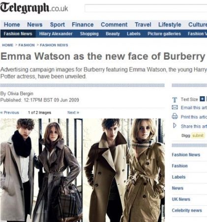 Hermione din "Harry Potter", noua imagine a Burberry