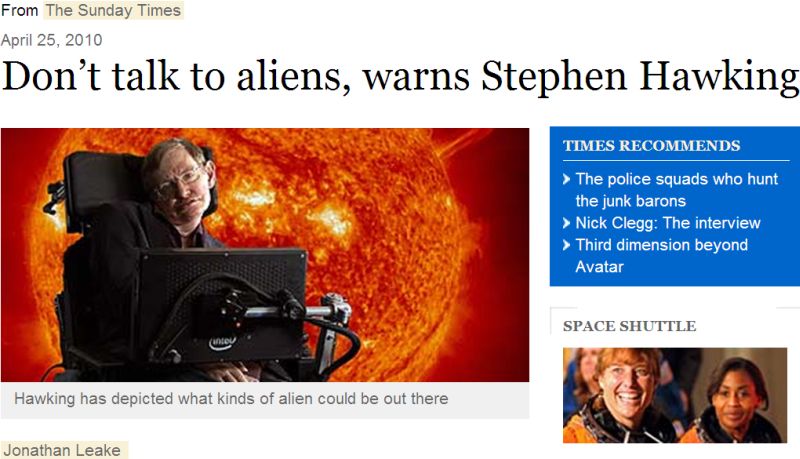 Stephen Hawking avertizează: nu vorbiţi cu extratereştrii!