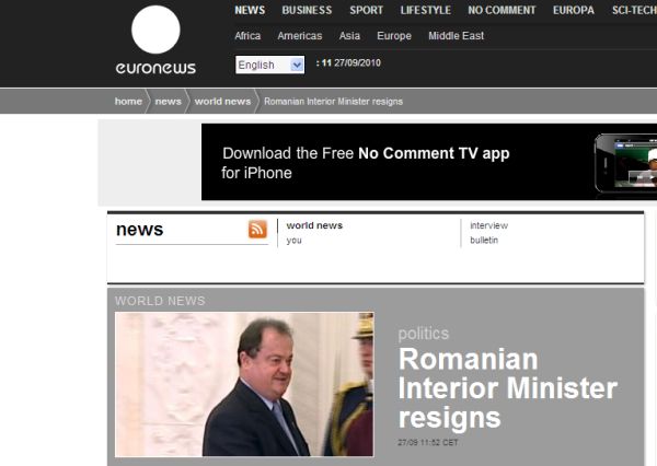 Demisia lui Vasile Blaga, în presa internaţională