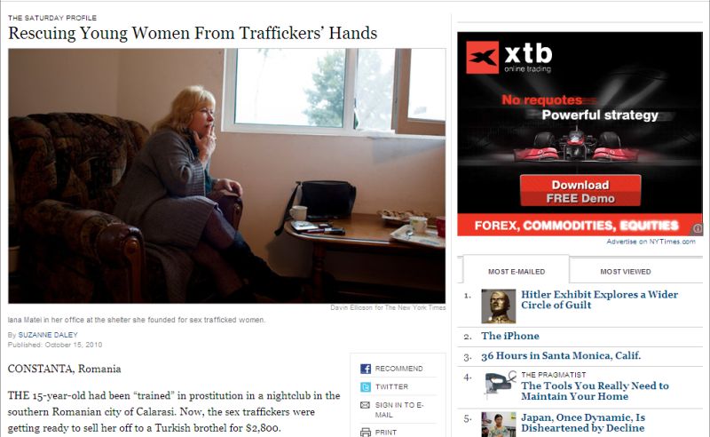 New York Times spune povestea româncei care luptă împotriva traficului de fiinţe umane