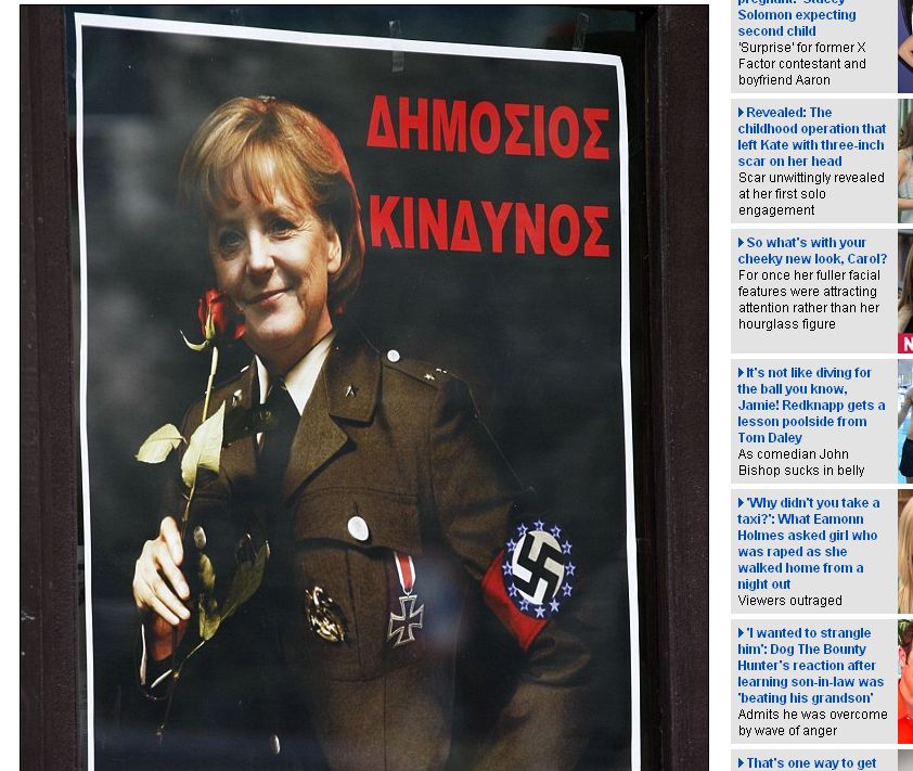 Grecii compară guvernul german cu naziştii. Afişe cu Angela Merkel în uniformă SS