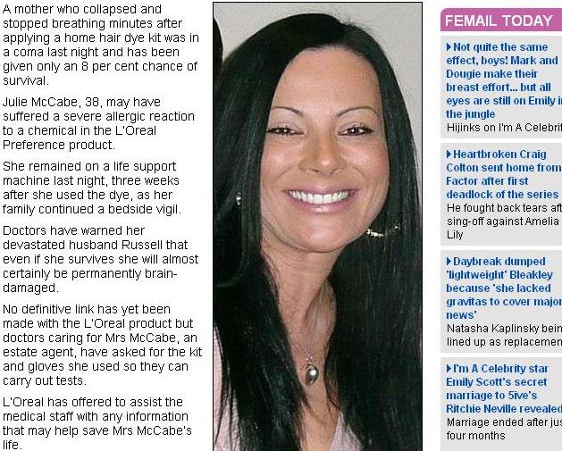 A intrat în comă din cauza unei vopsele de păr