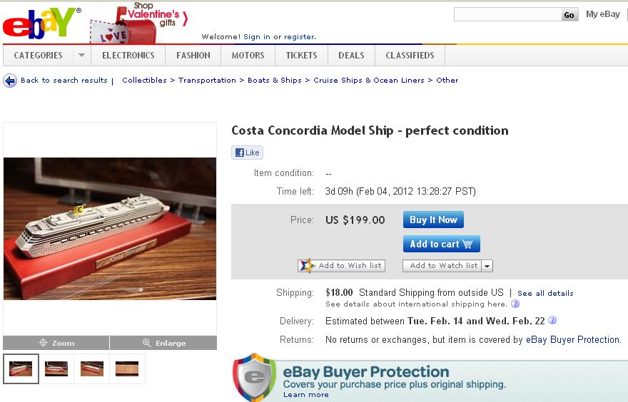 Obiecte de pe nava blestemată, la licitație pe eBay. De la cât pornește un ”suvenir” de pe Concordia