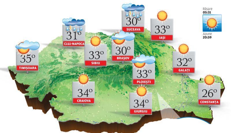 Căldură mare. Local, indicele temperatură-umezeală va atinge pragul critic