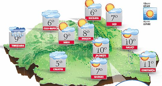 PROGNOZA METEO. Vreme frumoasă şi caldă cu maxime pozitive de până la 13 grade Celsius