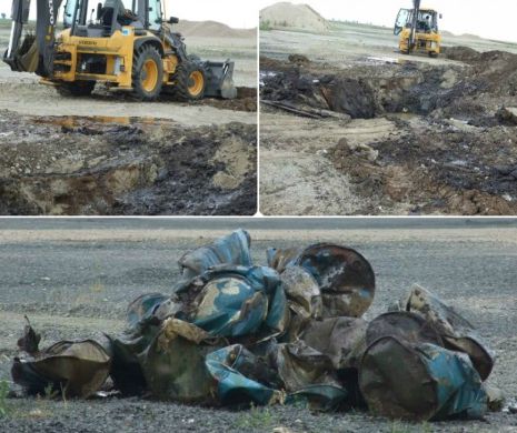 Butoaie cu substanțe SUSPECTE îngropate în șantier