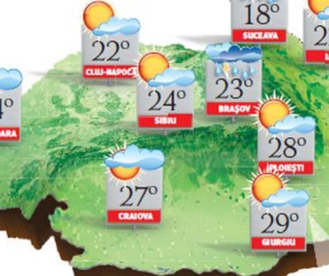 Vreme instabilă în nordul, centrul, sudul extrem și în sud-estul țării