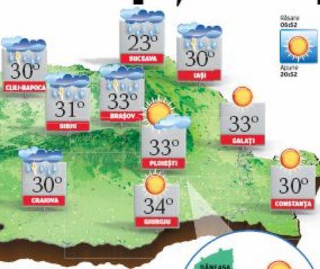 PROGNOZA METEO În vestul, centrul și nordul țării, revin precipitațiile. Izolat, se vor depăși 40 l/mp