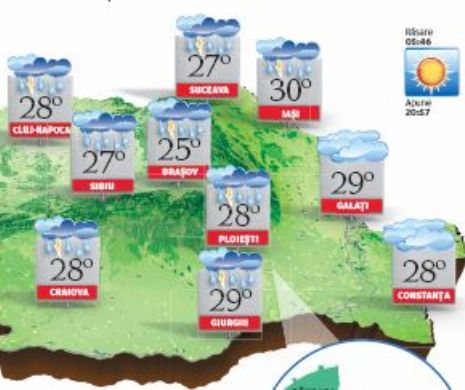PROGNOZA METEO Norii mai brăzdează cerul, iar ploile și fenomenele electrice sunt prezente după-amiaza și seara