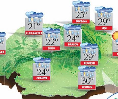 PROGNOZA METEO. Vreme ușor instabilă, cu înnorări temporare, la munte, în estul și sud-estul țării