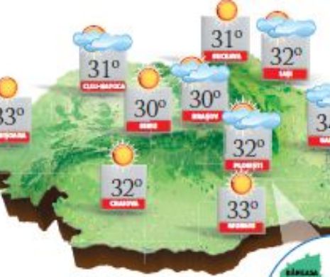 PROGNOZA METEO. În sud-estul țării canicula este la ea acasă. În unele zone, izolat, vor mai fi averse