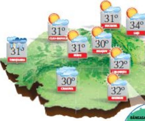 PROGNOZA METEO. Precipitațiile continuă în zonele deja afectate, iar în est temperaturile ating canicula