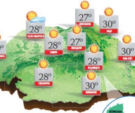 PROGNOZA METEO.Vremea se menține frumoasă, cu ușoare înnorări și condiții slabe de ploaie