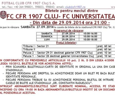 Meci de grad zero între U Cluj şi CFR Cluj. Suporterilor lui U Cluj le-au fost SCANATE buletinele de identitate