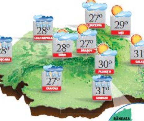 PROGNOZA METEO. În sudul țării și la munte, cer variabil, vânt, ploi și descărcări electrice