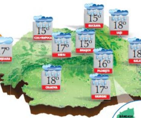 PROGNOZA METEO. Înnorări, ploi și valori termice sub cele normale pentru această perioadă