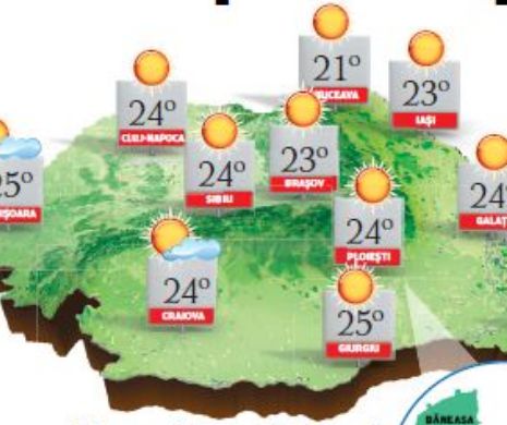 PROGNOZA METEO. Temperaturi normale pentru această dată, cu maxime de până la 27 de grade C