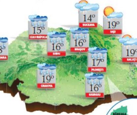 PROGNOZA METEO. Temperaturi sub mediile climatologice ale perioadei cu ploi în prima parte a nopții