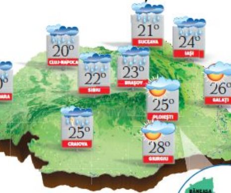 PROGNOZA METEO. Vânt și averse însoțite de descărcări electrice în vestul, centrul și nordul țării