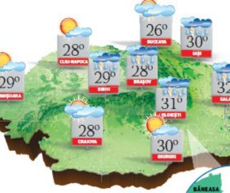PROGONOZA METEO. Vreme frumoasă, dar ușor instabilă, cu temperaturi de până la 31 de grade C