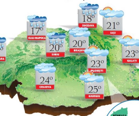 PROGNOZA METEO. Cerul se va înnora treptat și, temporar, va ploua peste tot. Local, se vor depăși 25-30 l/mp