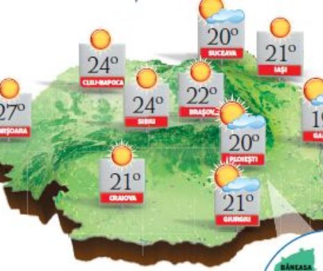PROGNOZA METEO. Început de săptămână cu vreme frumoasă și caldă, vânt slab și, local, ceață