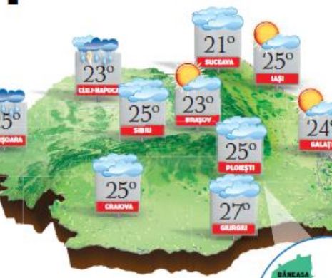 PROGNOZA METEO. Ploi pe arii relativ extinse în vestul și nord-vestul țării, însă temperaturile rămân ridicate