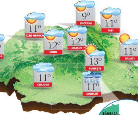 PROGNOZA METEO. Temperaturile se vor apropia de cele normale pentru sfârșitul lunii octombrie