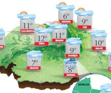 PROGNOZA METEO. Valorile termice vor crește ușor față de ziua anterioară, dar vremea rămâne rece
