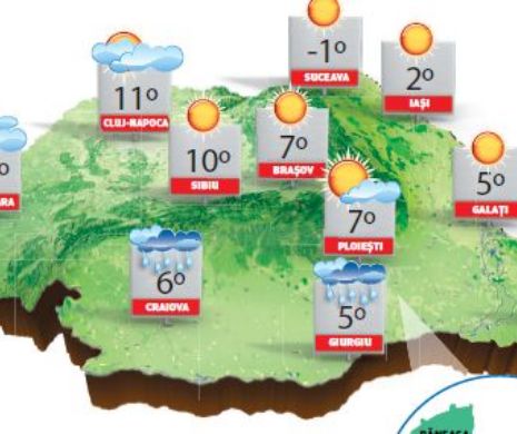 PROGNOZA METEO. Vreme deosebit de rece în sud-estul țării. În sud-vest va ploua, iar în rest, cer variabil