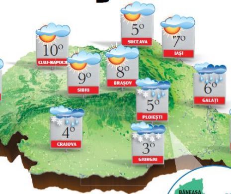 PROGNOZA METEO. Vreme deosebit de rece în toată țara, cu temperaturi de până la -8 grade Celsius