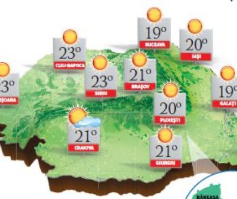 PROGNOZA METEO. Vreme frumoasă și caldă pentru această dată. Dimineața și noaptea, local, va fi ceață