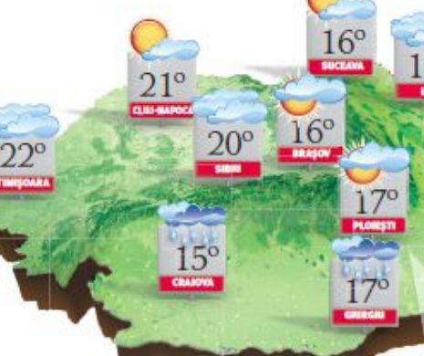 PROGNOZA METEO. Vremea se va încălzi, temperaturile urcând până la 22 de grade Celsius