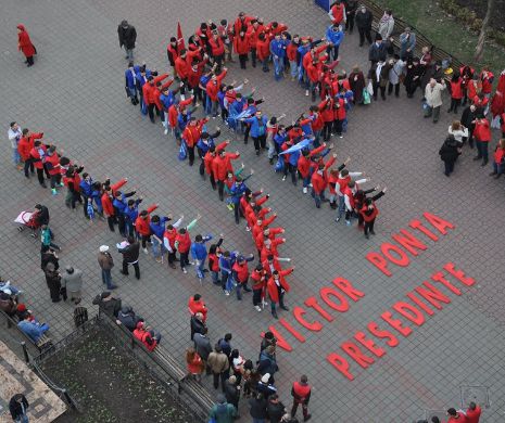 Marş de SUSŢINERE a candidatului PSD la Iaşi. Desene UMANE cu "Victor Ponta preşedinte"