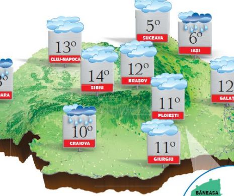 PROGNOZA METEO. Ca aspect, vremea rămâne închisă, dar ușor mai caldă pentru această dată