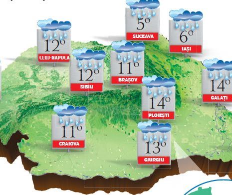 PROGNOZA METEO. Intrăm în ultima decadă din noiembrie cu vânt, ploi, lapoviță și ninsori slabe