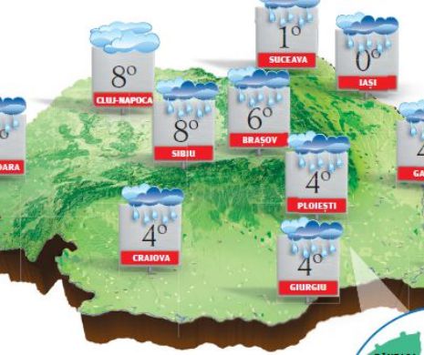 PROGNOZA METEO. Cer mai mult noros, cu ploi, lapovițe sau ninsori și cu temperaturi sub mediile perioadei
