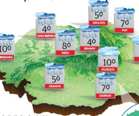 PROGNOZA METEO. Cer variabil și valori termice diurne în creștere ușoară, în vestul țării, la deal și la munte