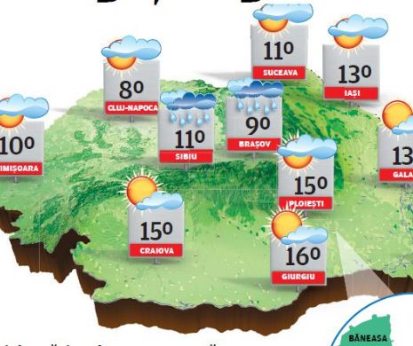 PROGNOZA METEO. Crăciun cu temperaturi de primăvară. Maximele termice vor atinge și 16 grade Celsius