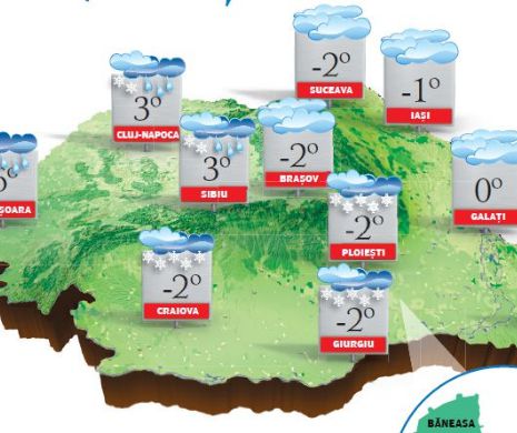 PROGNOZA METEO. Iarnă în toată regula la începutul lui decembrie, cu temperaturi scăzute, vânt și ninsori