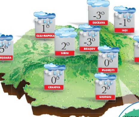 PROGNOZA METEO. Iarna și-a intrat în drepturi. Va fi rece, vor cădea precipitații mixte și va fi polei
