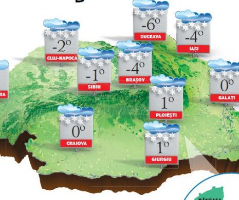 PROGNOZA METEO. Ninge în aproape toată țara În vestul, nordul și centrul României, vreme foarte geroasă