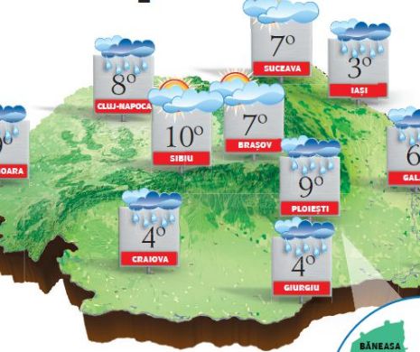 PROGNOZA METEO. Valori termice ușor mai ridicate față de cele obișnuite în această perioadă din an