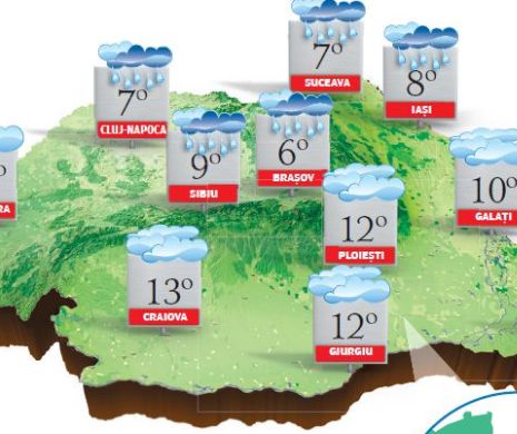 PROGNOZA METEO. Vreme mai caldă decât ar fi normal la această dată, dar, local, cu ploi, ninsori și vânt