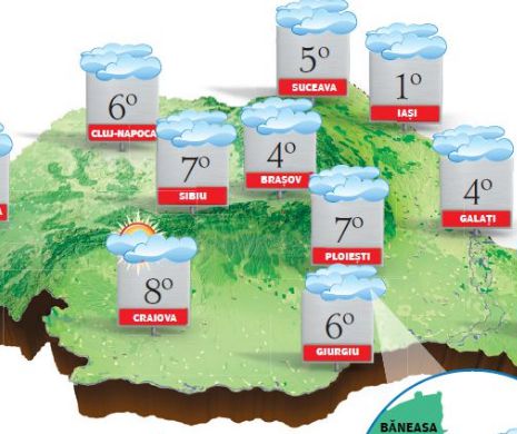PROGNOZA METEO. Vreme mohorâtă, cu ceață, burnițe, ninsori și ploi, dar cu valori termice mai ridicate