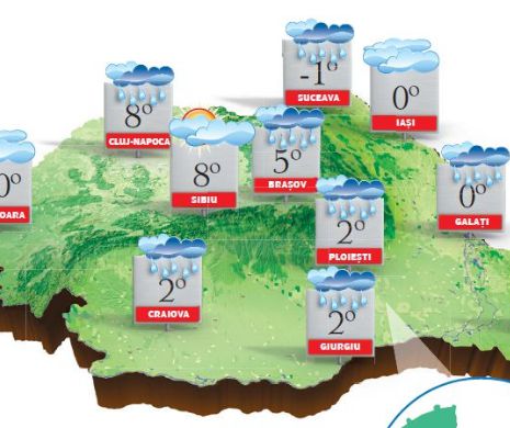 PROGNOZA METEO. Vreme rece cu ploi, burnițe, lapoviță și ninsori