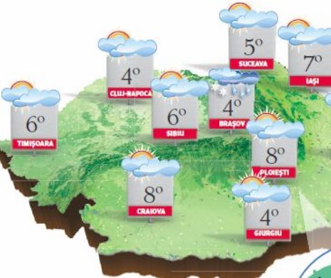 PROGNOZA METEO. Vremea revine la normal. Maximele termice urcă la 8 grade C, iar precipitațiile sunt slabe